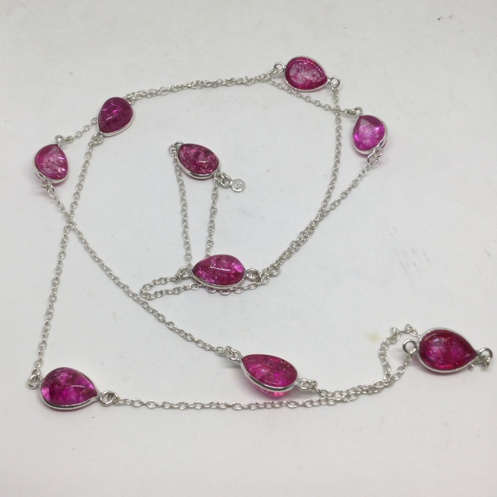 Long Pink Snakeskin Quartz Necklace